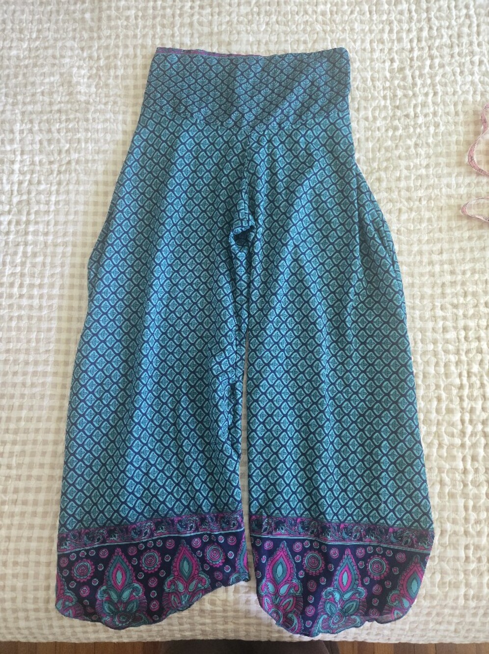 Silk Cropped Wide-Leg Pants, Side Slit, Boho, Made In India, FLAW